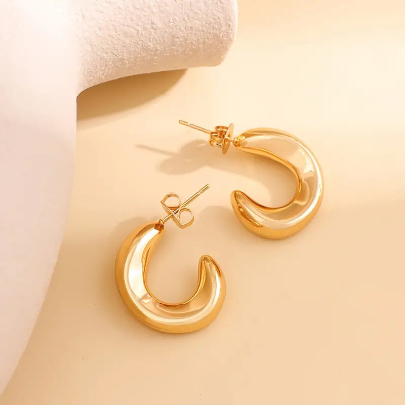 iny Golden C Design Hoop Earrings