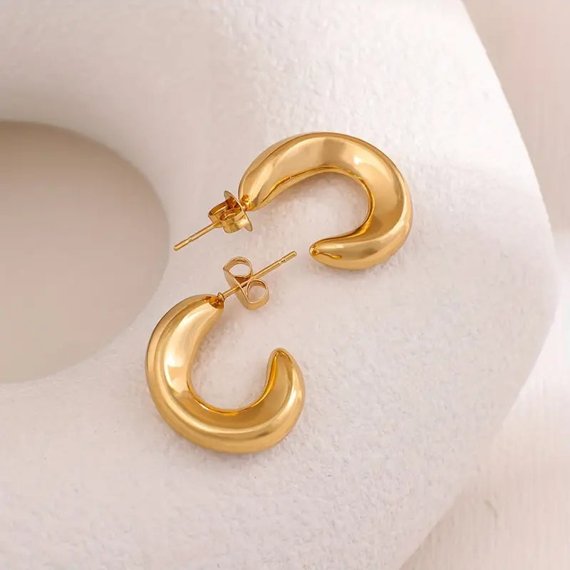 iny Golden C Design Hoop Earrings