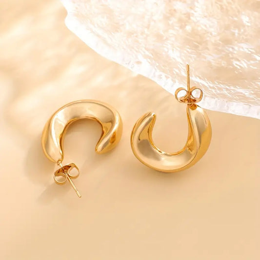 iny Golden C Design Hoop Earrings